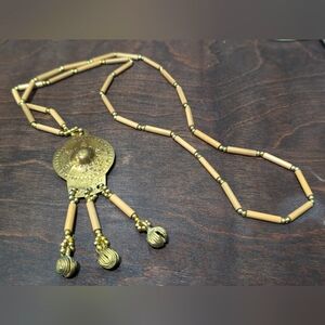 Vintage Brass and wood necklace